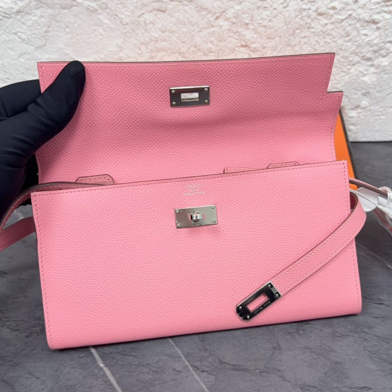 🌈Hermes💗Kelly Wallet💗1Q奶昔粉銀扣🌟99.5新閑置🌈Epsom皮🌟長銀包🌟愛馬仕🌟-1