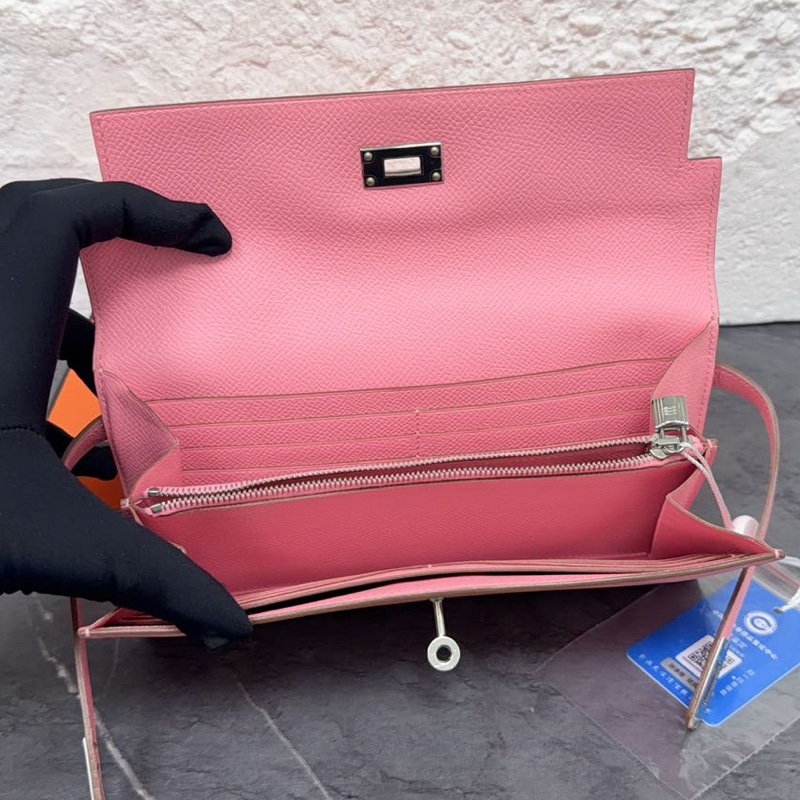 🌈Hermes💗Kelly Wallet💗1Q奶昔粉銀扣🌟99.5新閑置🌈Epsom皮🌟長銀包🌟愛馬仕🌟-2
