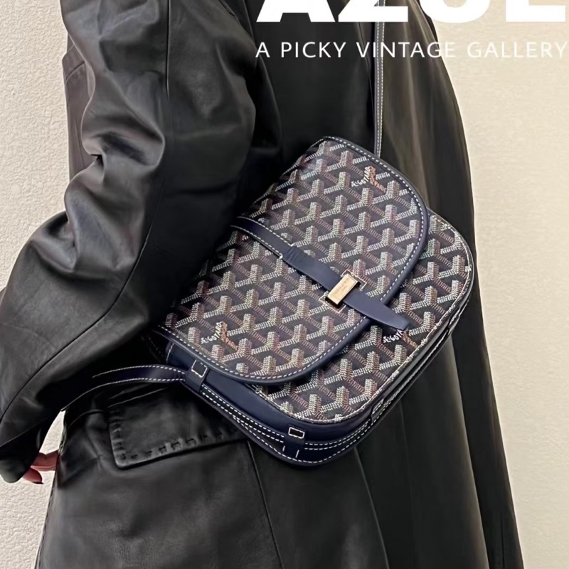 超稀有😍99新🆕Goyard戈雅黑色老花拼皮銀扣Belvédère郵差包單肩斜挎包-1