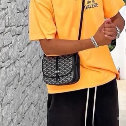 超稀有😍99新🆕Goyard戈雅黑色老花拼皮銀扣Belvédère郵差包單肩斜挎包-2