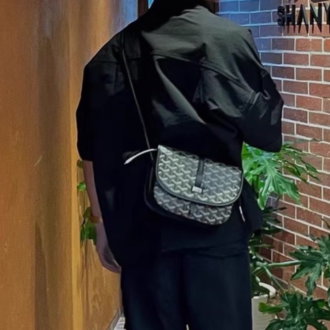 超稀有😍99新🆕Goyard戈雅黑色老花拼皮銀扣Belvédère郵差包單肩斜挎包-3