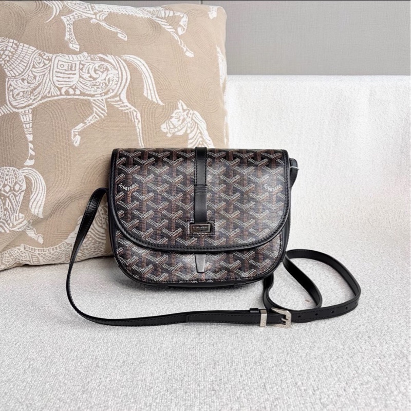 超稀有😍99新🆕Goyard戈雅黑色老花拼皮銀扣Belvédère郵差包單肩斜挎包-4