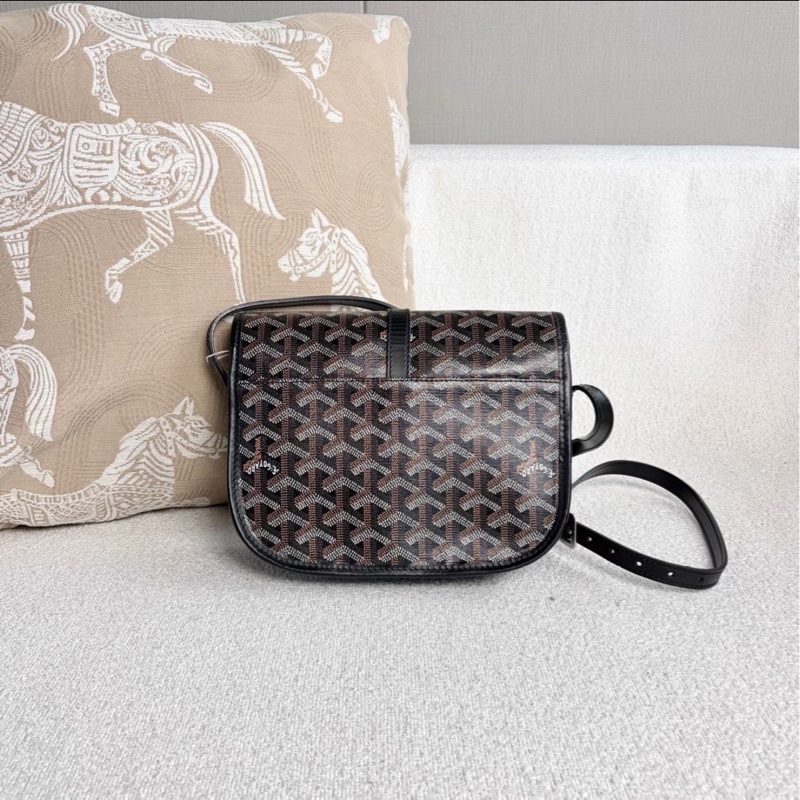 超稀有😍99新🆕Goyard戈雅黑色老花拼皮銀扣Belvédère郵差包單肩斜挎包-5