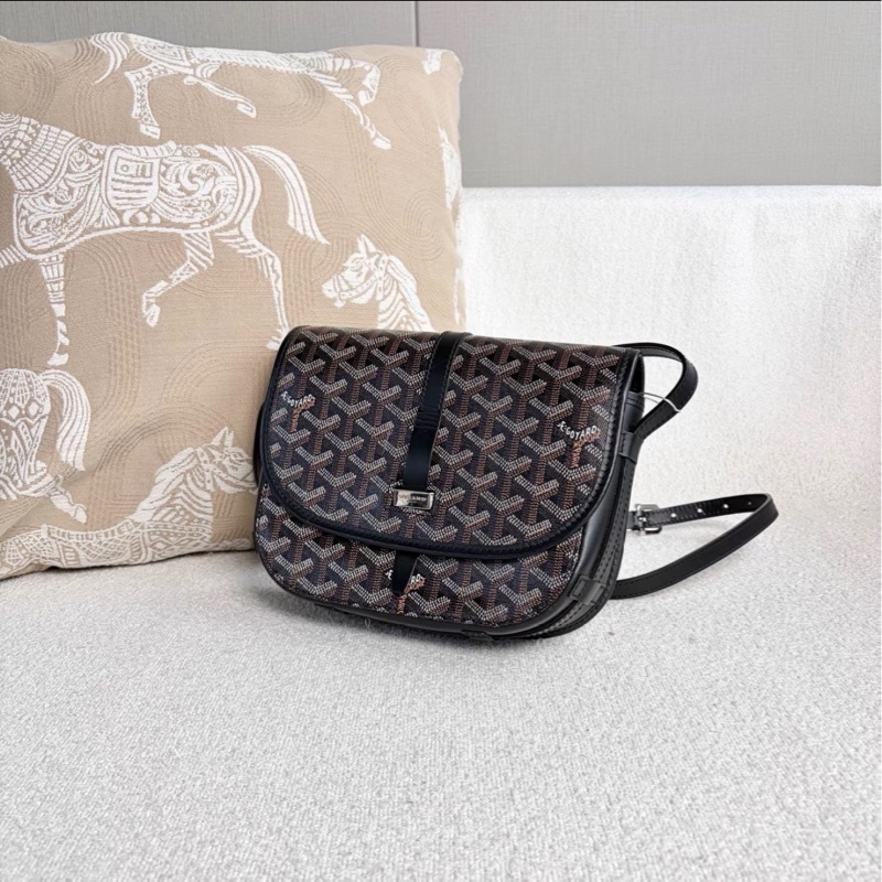 超稀有😍99新🆕Goyard戈雅黑色老花拼皮銀扣Belvédère郵差包單肩斜挎包-6