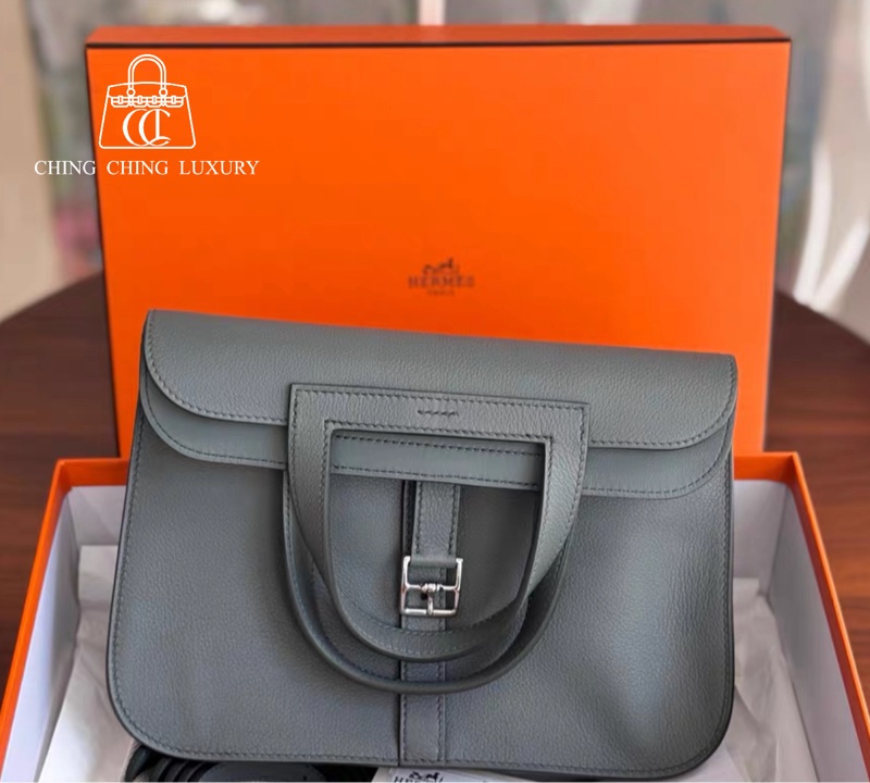 🌈Hermes🌟Halzan 25🧡63杏仁綠銀扣🧡全新有盒🌈Evercolor皮🌟愛馬仕🌟-0