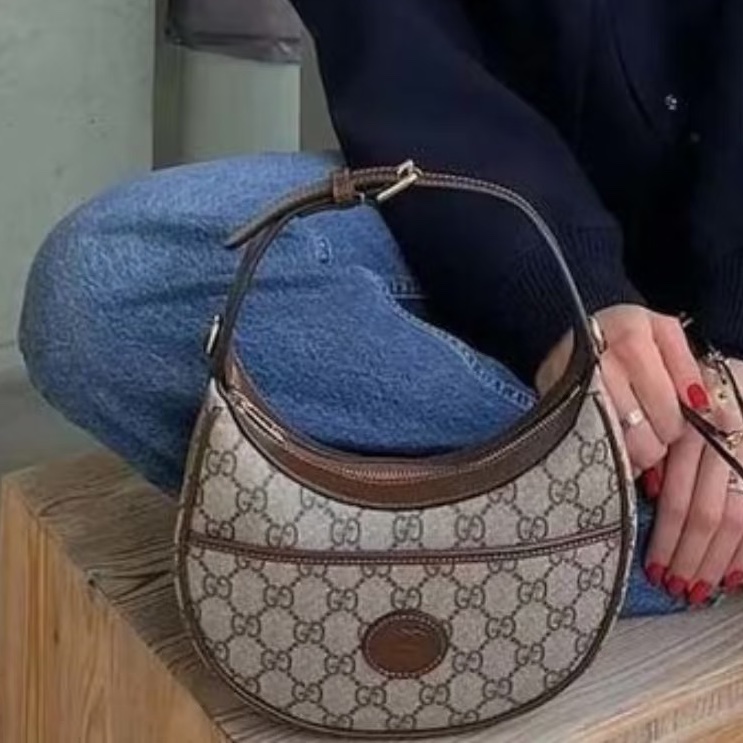 優雅復古款💎超低價✨Gucci古馳老花半月Ophidia月亮包手提單肩斜挎包🌙-3