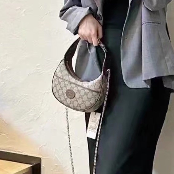 優雅復古款💎超低價✨Gucci古馳老花半月Ophidia月亮包手提單肩斜挎包🌙-5