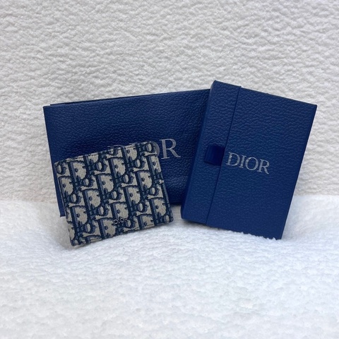 迪奧短夾Dior藍緹花布Oblique對開短夾2OBBH027YSE