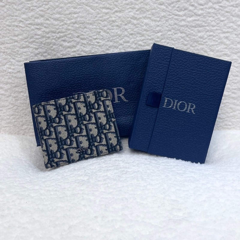 迪奧短夾Dior藍緹花布Oblique對開短夾2OBBH027YSE-1