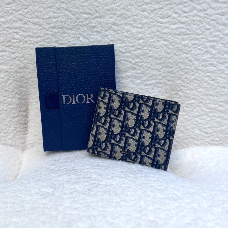迪奧短夾Dior藍緹花布Oblique對開短夾2OBBH027YSE-2
