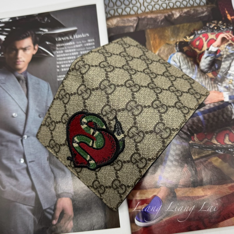 GUCCI 古馳 GG Supreme 愛心蛇刺繡短夾|卡夾-6