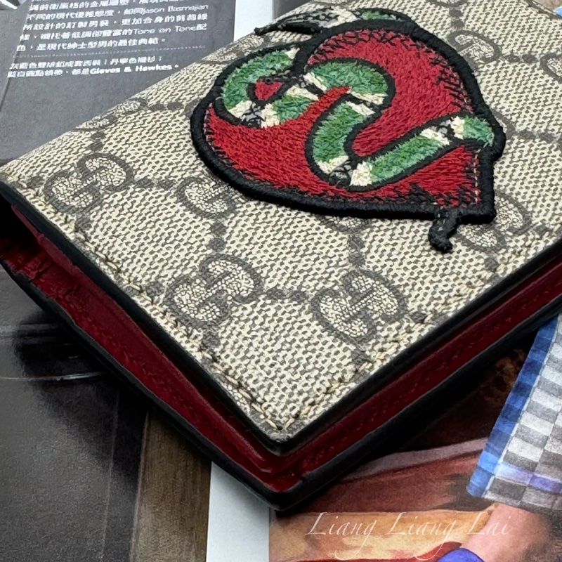 GUCCI 古馳 GG Supreme 愛心蛇刺繡短夾|卡夾-24