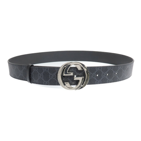 GUCCI 塗層帆布/皮革Belt With Interlocking G Buckle銀扣皮帶
