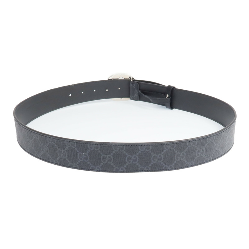GUCCI 塗層帆布/皮革Belt With Interlocking G Buckle銀扣皮帶-2