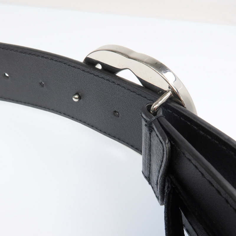GUCCI 塗層帆布/皮革Belt With Interlocking G Buckle銀扣皮帶-4