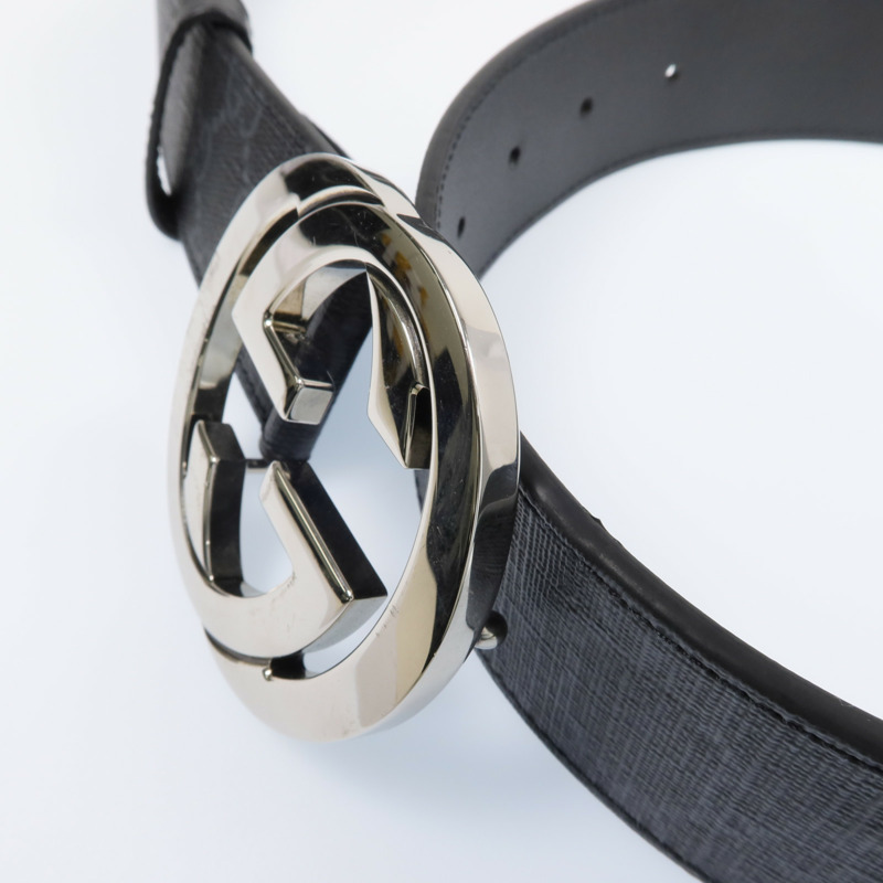 GUCCI 塗層帆布/皮革Belt With Interlocking G Buckle銀扣皮帶-5