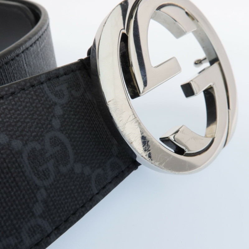 GUCCI 塗層帆布/皮革Belt With Interlocking G Buckle銀扣皮帶-6
