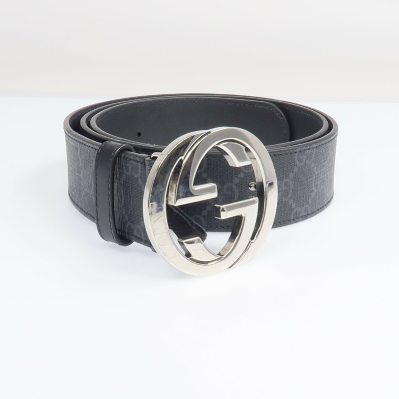 GUCCI 塗層帆布/皮革Belt With Interlocking G Buckle銀扣皮帶-7
