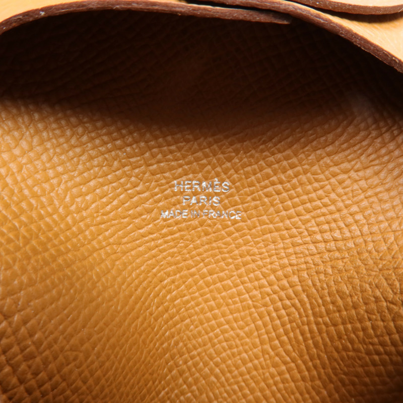 HERMES Epsom皮革Bastia銀扣零錢包Gold-6
