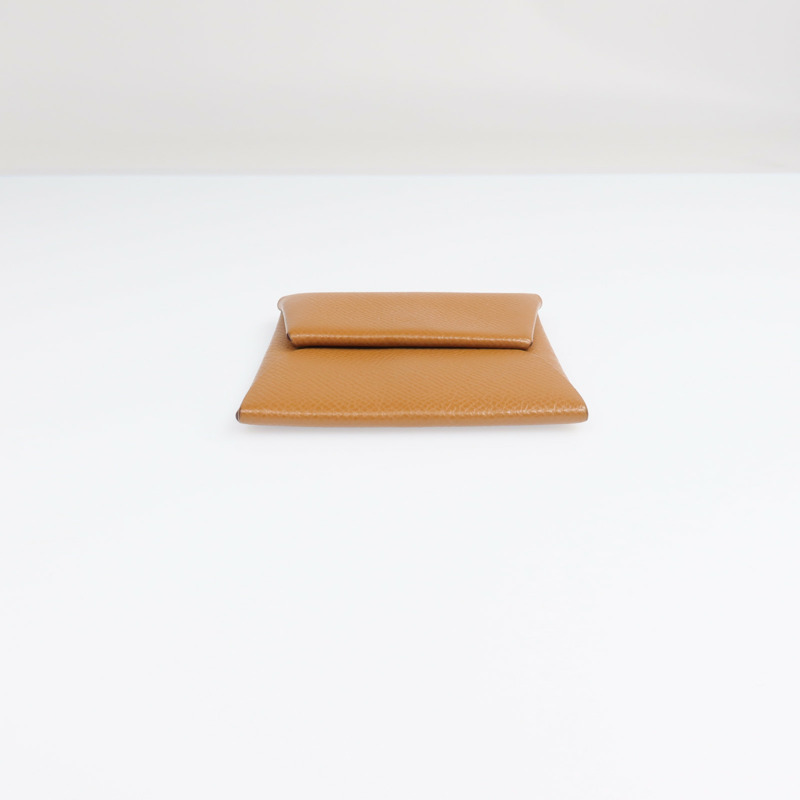 HERMES Epsom皮革Bastia銀扣零錢包Gold-8