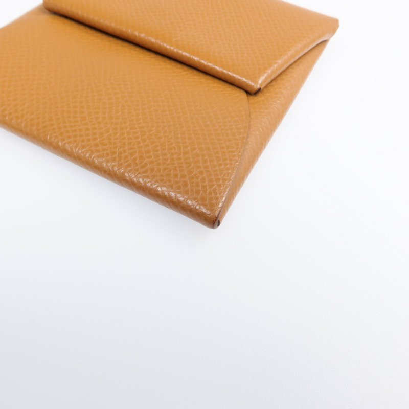 HERMES Epsom皮革Bastia銀扣零錢包Gold-9