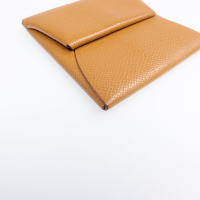 HERMES Epsom皮革Bastia銀扣零錢包Gold-10