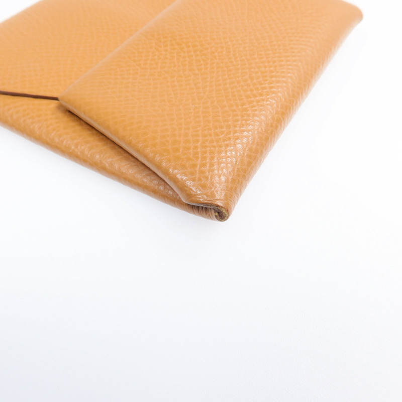 HERMES Epsom皮革Bastia銀扣零錢包Gold-11
