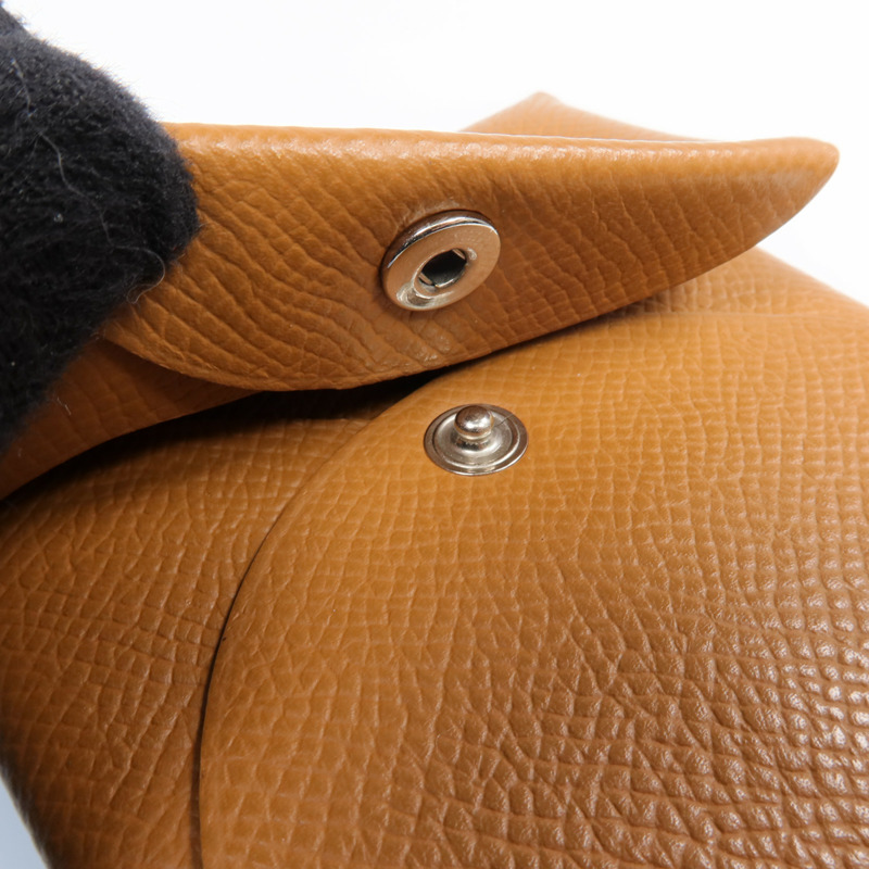 HERMES Epsom皮革Bastia銀扣零錢包Gold-13