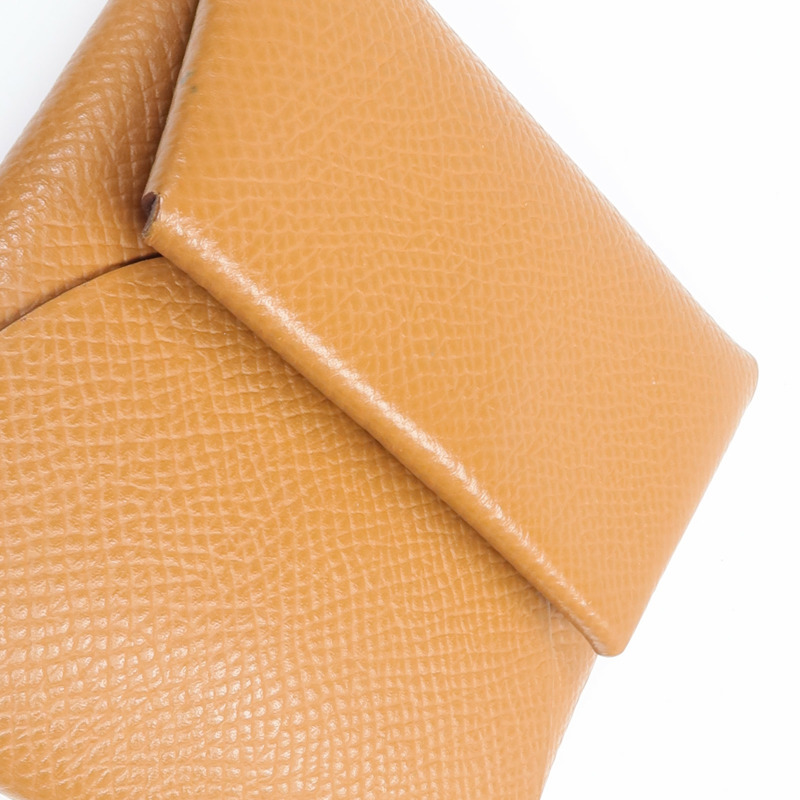 HERMES Epsom皮革Bastia銀扣零錢包Gold-16
