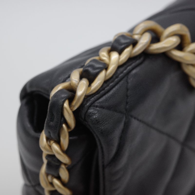 Chanel 香奈兒 19 菱格紋 黑色 小羊皮 口蓋包 雙色鍊條 肩背包-7