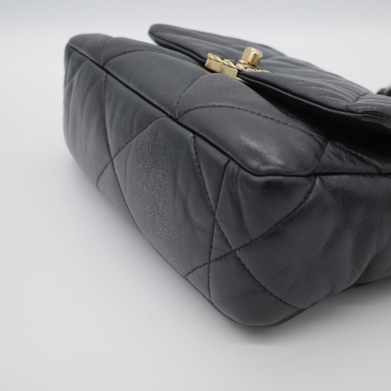 Chanel 香奈兒 19 菱格紋 黑色 小羊皮 口蓋包 雙色鍊條 肩背包-12