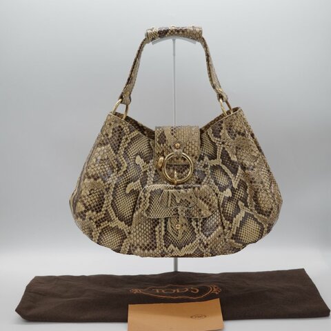 Tod's托德斯經典 Hobo米色 蟒蛇皮  流浪包