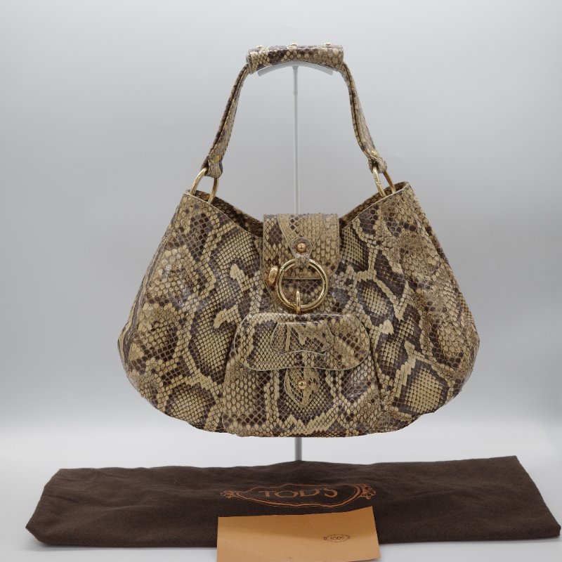 Tod's托德斯經典 Hobo米色 蟒蛇皮 流浪包-0