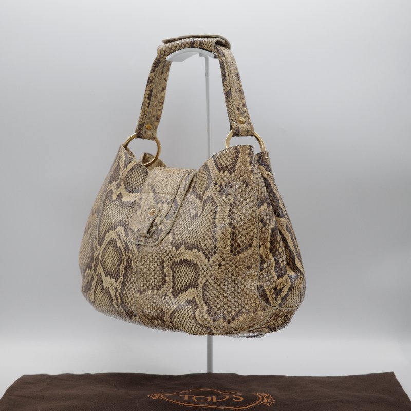 Tod's托德斯經典 Hobo米色 蟒蛇皮 流浪包-3