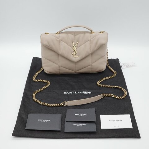 Saint Laurent 聖羅蘭 Puffer Toy 深米色 自然色 小羊皮 鍊條包 肩背包。