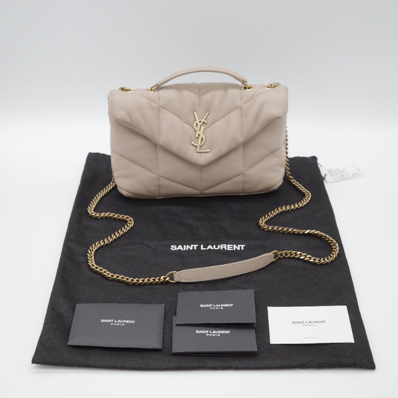 Saint Laurent 聖羅蘭 Puffer Toy 深米色 自然色 小羊皮 鍊條包 肩背包。-0