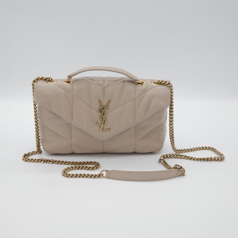 Saint Laurent 聖羅蘭 Puffer Toy 深米色 自然色 小羊皮 鍊條包 肩背包。-4