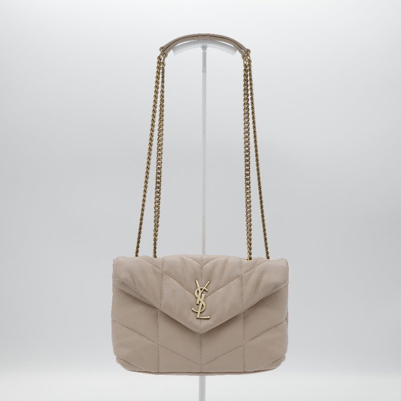 Saint Laurent 聖羅蘭 Puffer Toy 深米色 自然色 小羊皮 鍊條包 肩背包。-5