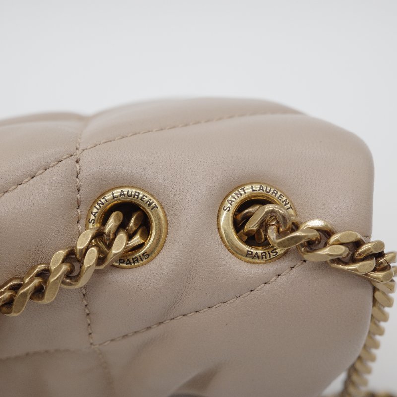 Saint Laurent 聖羅蘭 Puffer Toy 深米色 自然色 小羊皮 鍊條包 肩背包。-12