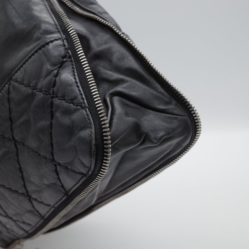 Chanel香奈兒 菱格紋縫線  黑色牛皮 可擴展拉鍊 托特包 肩背包-10