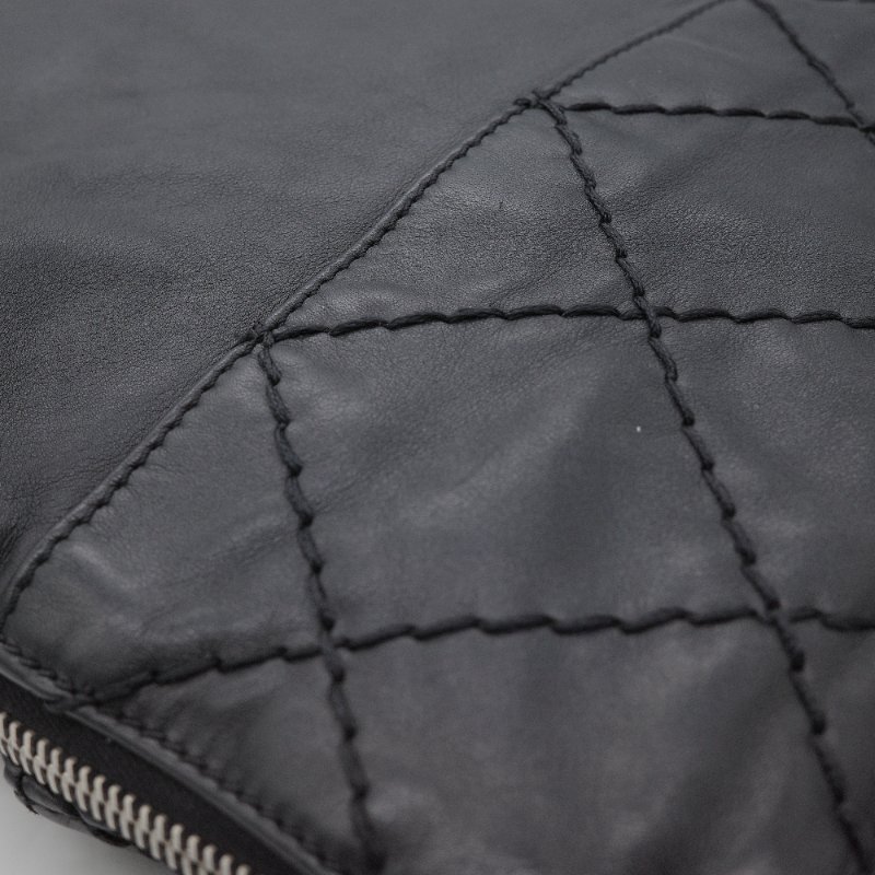 Chanel香奈兒 菱格紋縫線  黑色牛皮 可擴展拉鍊 托特包 肩背包-14