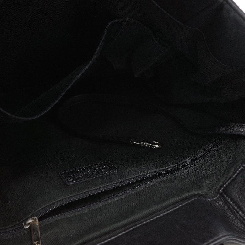 Chanel香奈兒 菱格紋縫線  黑色牛皮 可擴展拉鍊 托特包 肩背包-23