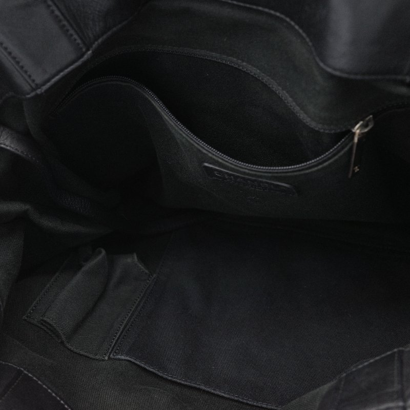 Chanel香奈兒 菱格紋縫線  黑色牛皮 可擴展拉鍊 托特包 肩背包-24