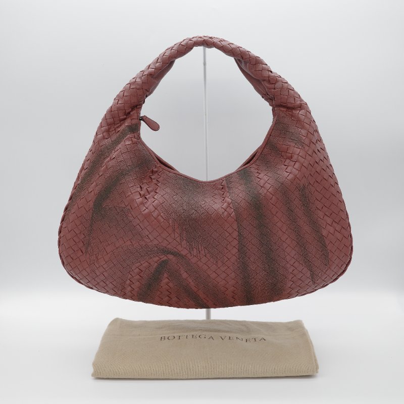 Bottega Veneta寶緹嘉 Intrecciato Hobo酒紅色編織小羊皮 肩背包-0
