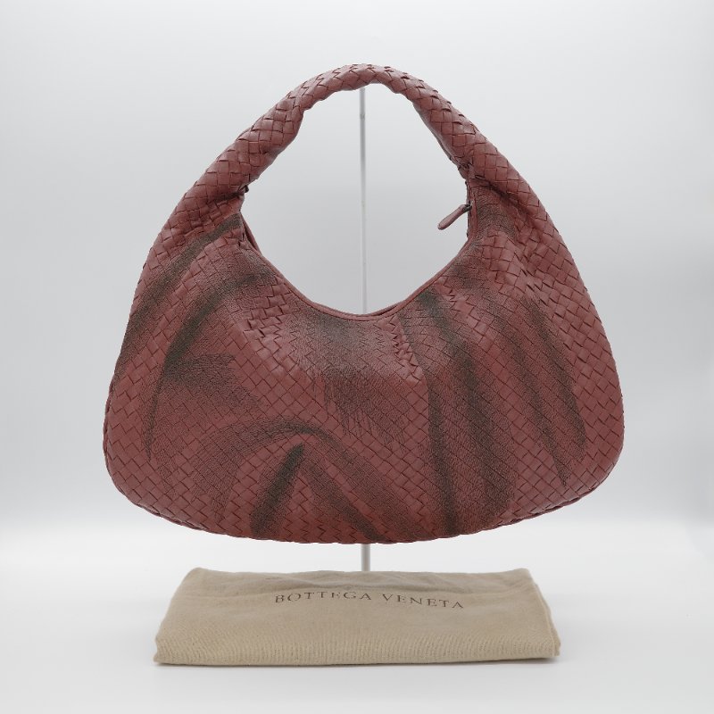 Bottega Veneta寶緹嘉 Intrecciato Hobo酒紅色編織小羊皮 肩背包-2