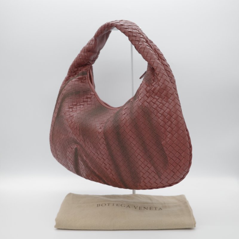 Bottega Veneta寶緹嘉 Intrecciato Hobo酒紅色編織小羊皮 肩背包-3