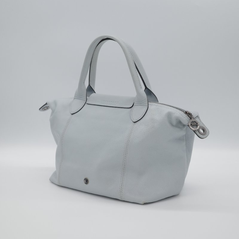 Longchamp 瓏驤 Le Pliage Cuir 灰色 小羊皮 手提包 肩背包-3