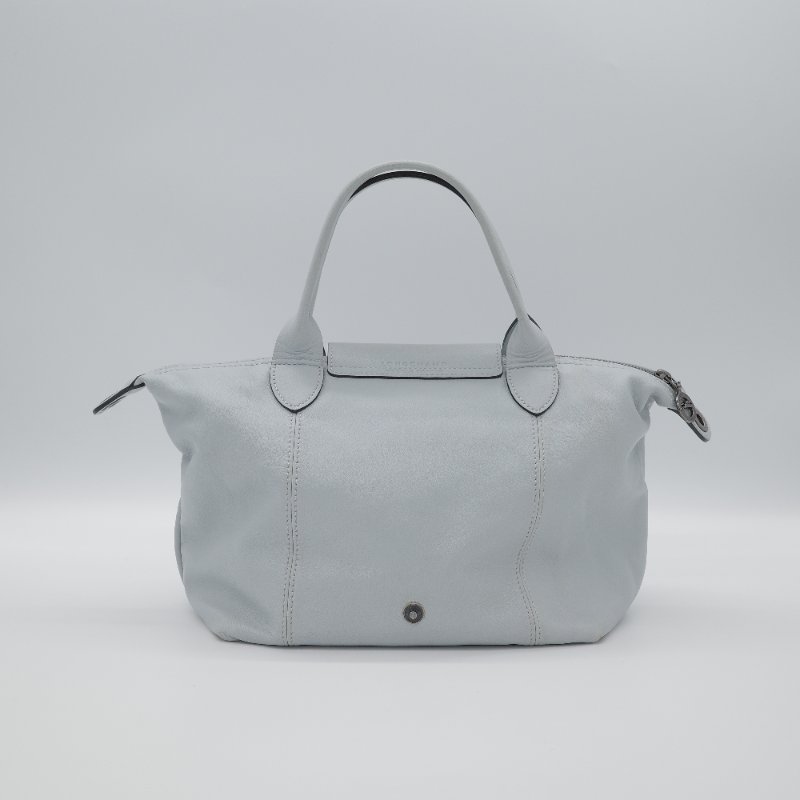 Longchamp 瓏驤 Le Pliage Cuir 灰色 小羊皮 手提包 肩背包-4