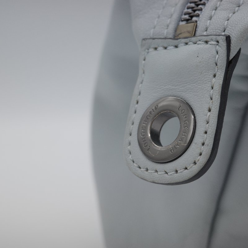 Longchamp 瓏驤 Le Pliage Cuir 灰色 小羊皮 手提包 肩背包-9