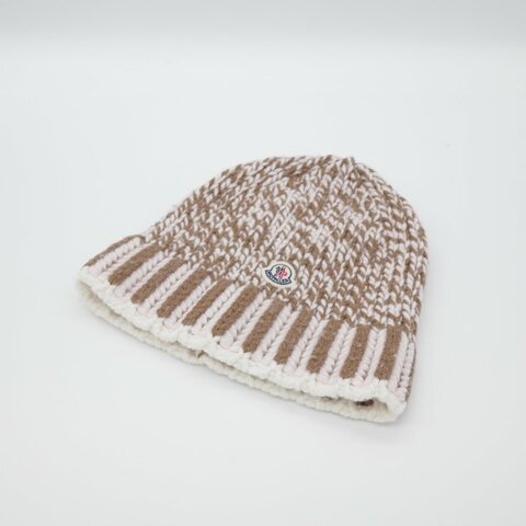 Moncler 蒙克萊 雙色 英式羅紋 棕色 白色粉色 羊毛混紡 針織毛帽